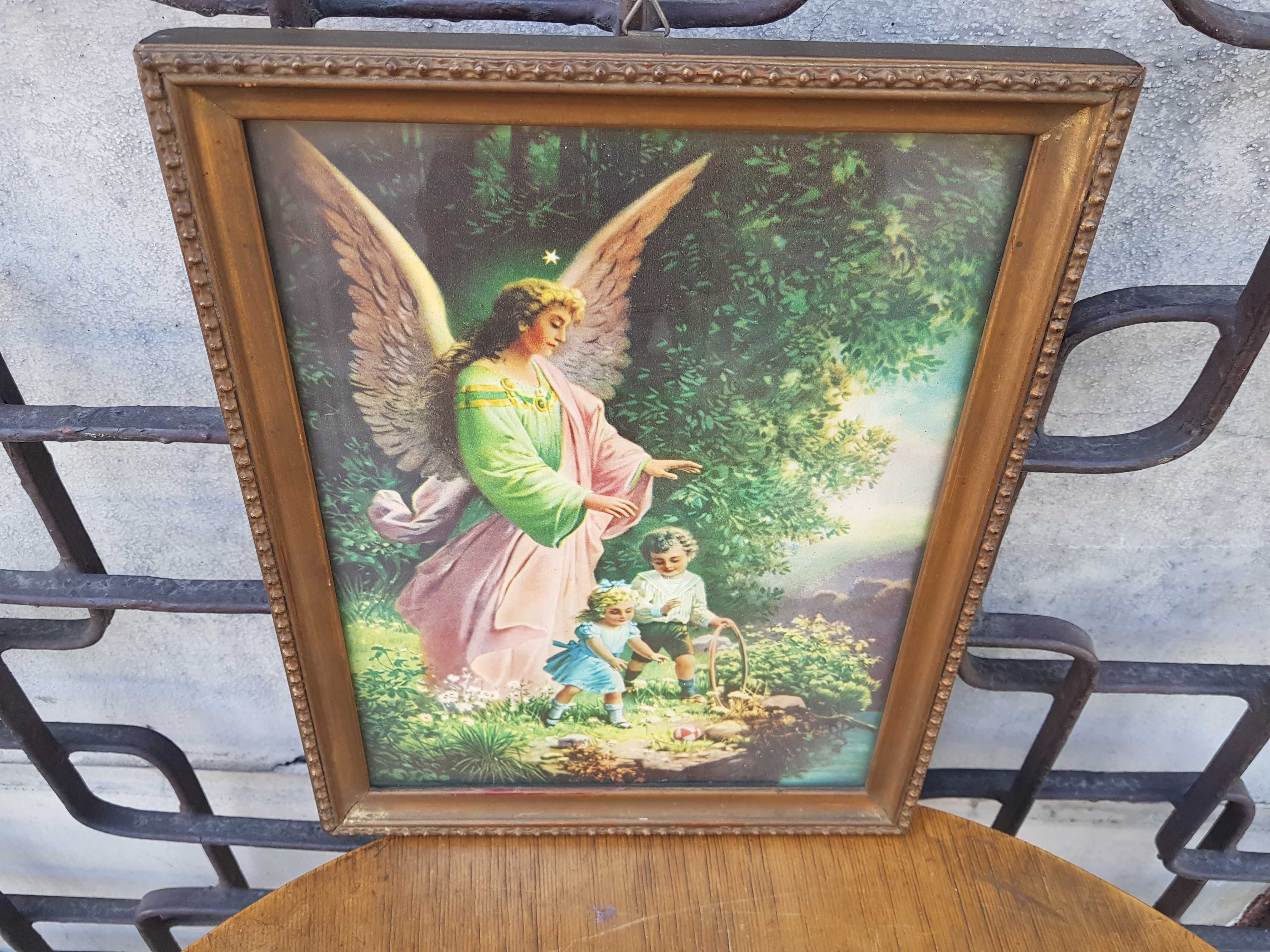 Stary obraz olejny święty Anioł Stróż