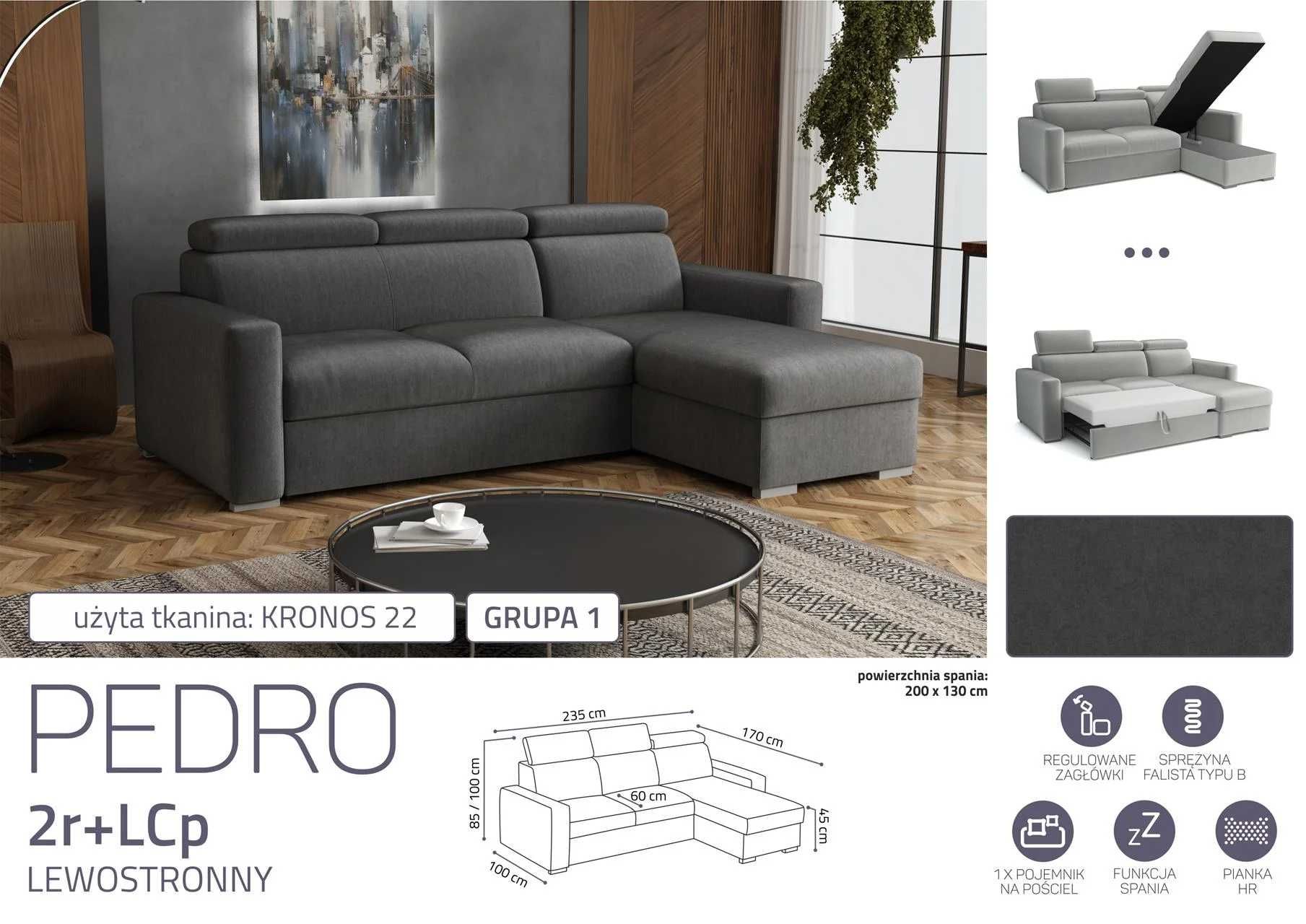 Pedro w wersji 2r LC Narożnik modułowy z funkcją spania