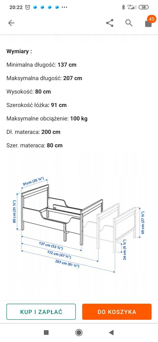 Łóżko Ikea Sundvig rosnące, dzieckiem