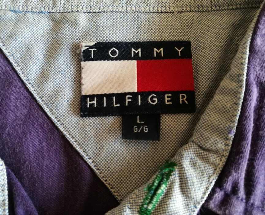 TOMMY HILFIGER Koszula Męska ROZMIAR L XL XXL Fioletowa Długi Rękaw