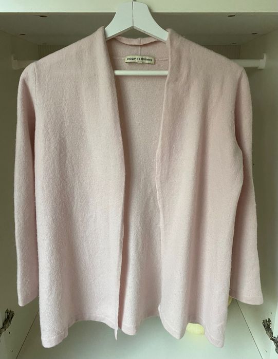 Pudrowy różowy kardigan narzutka XS 34 100% Kaszmir