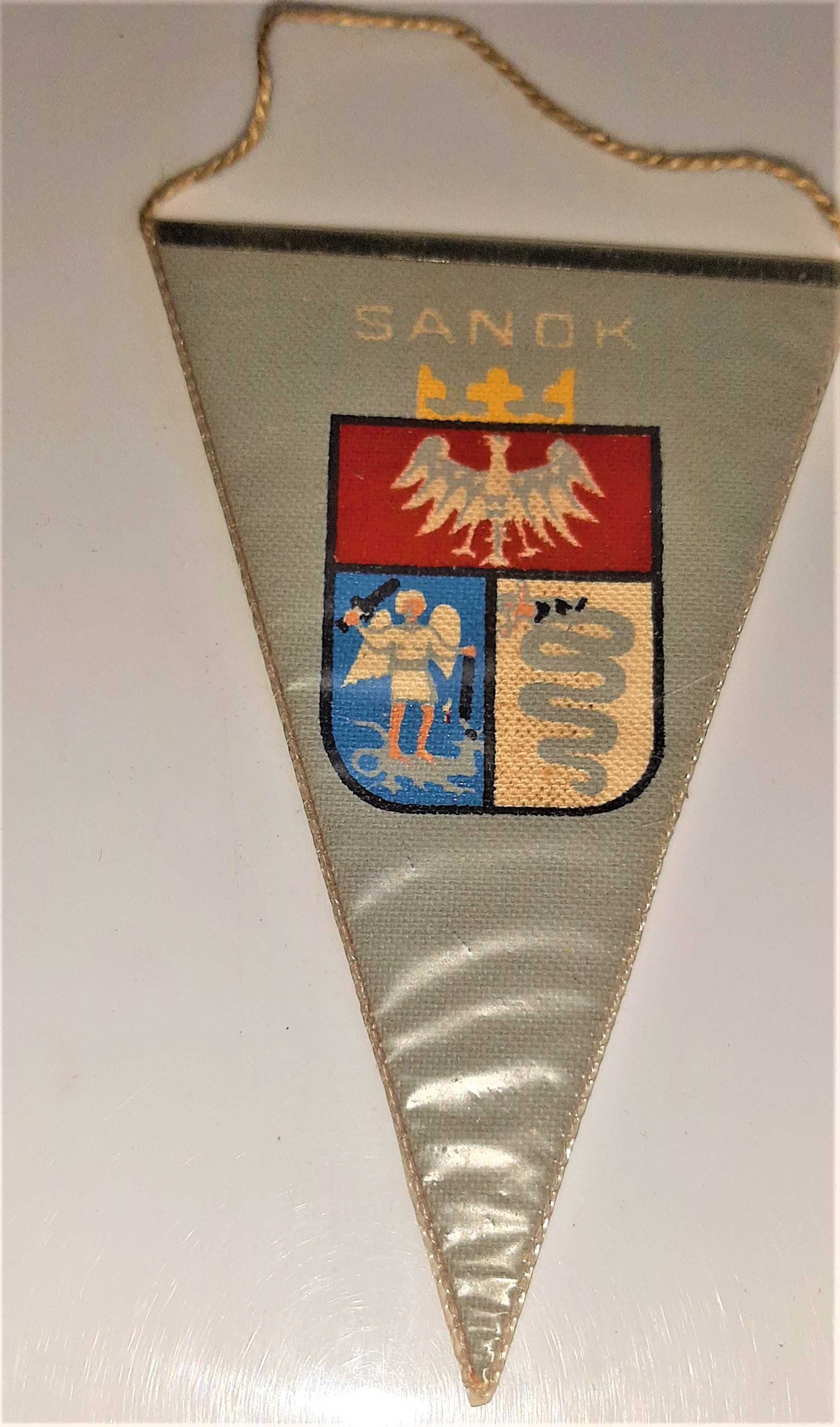 Proporczyk Sanok Herb Polska Flaga Orzeł bez korony