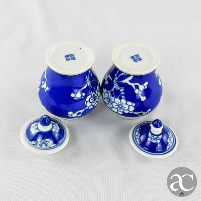 Par de pequenos potes Porcelana da China, Decoração Flor de Amendoeira