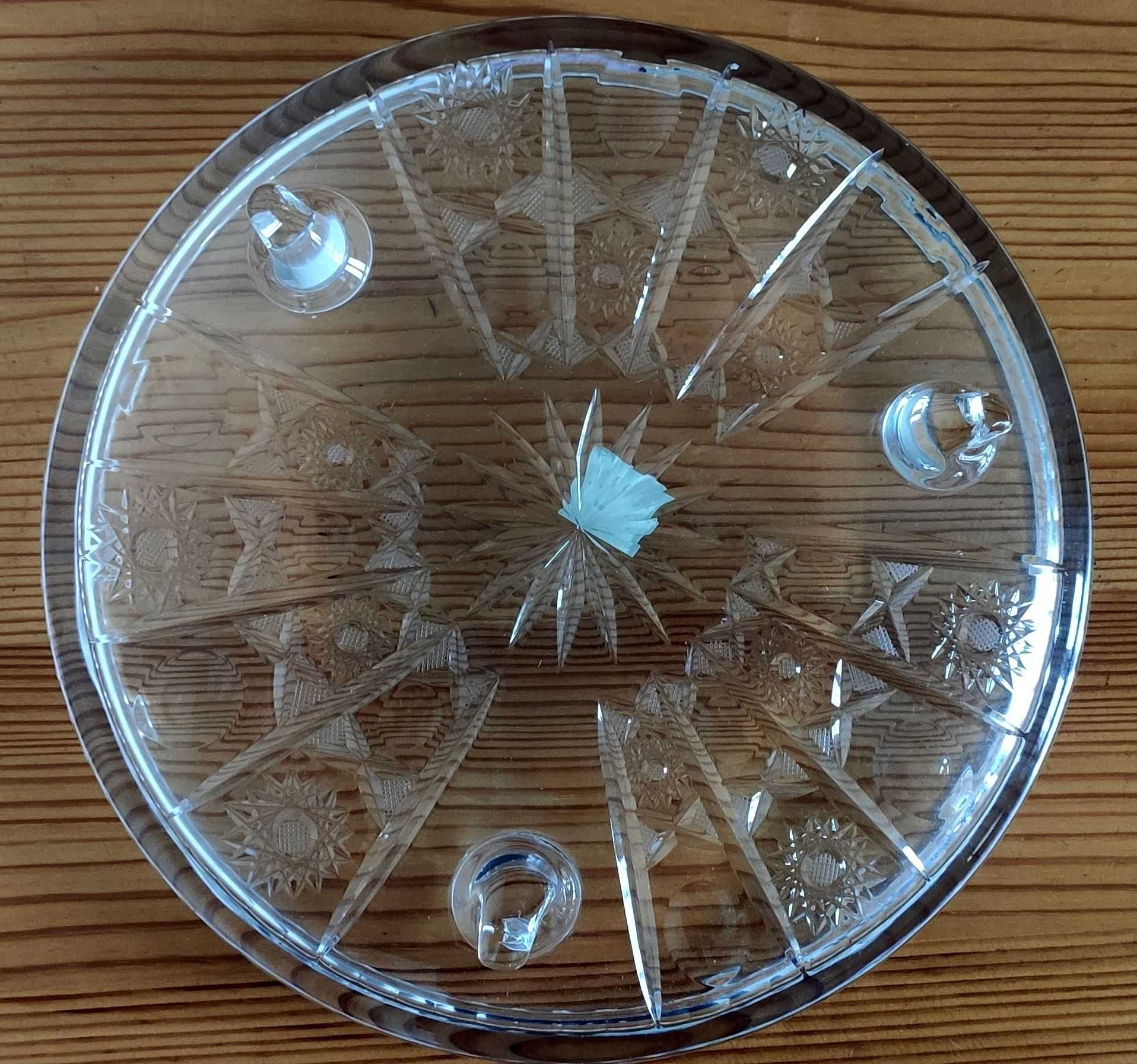 Kryształowa tortownica patera 27 cm Zawiercie vintage PRL
