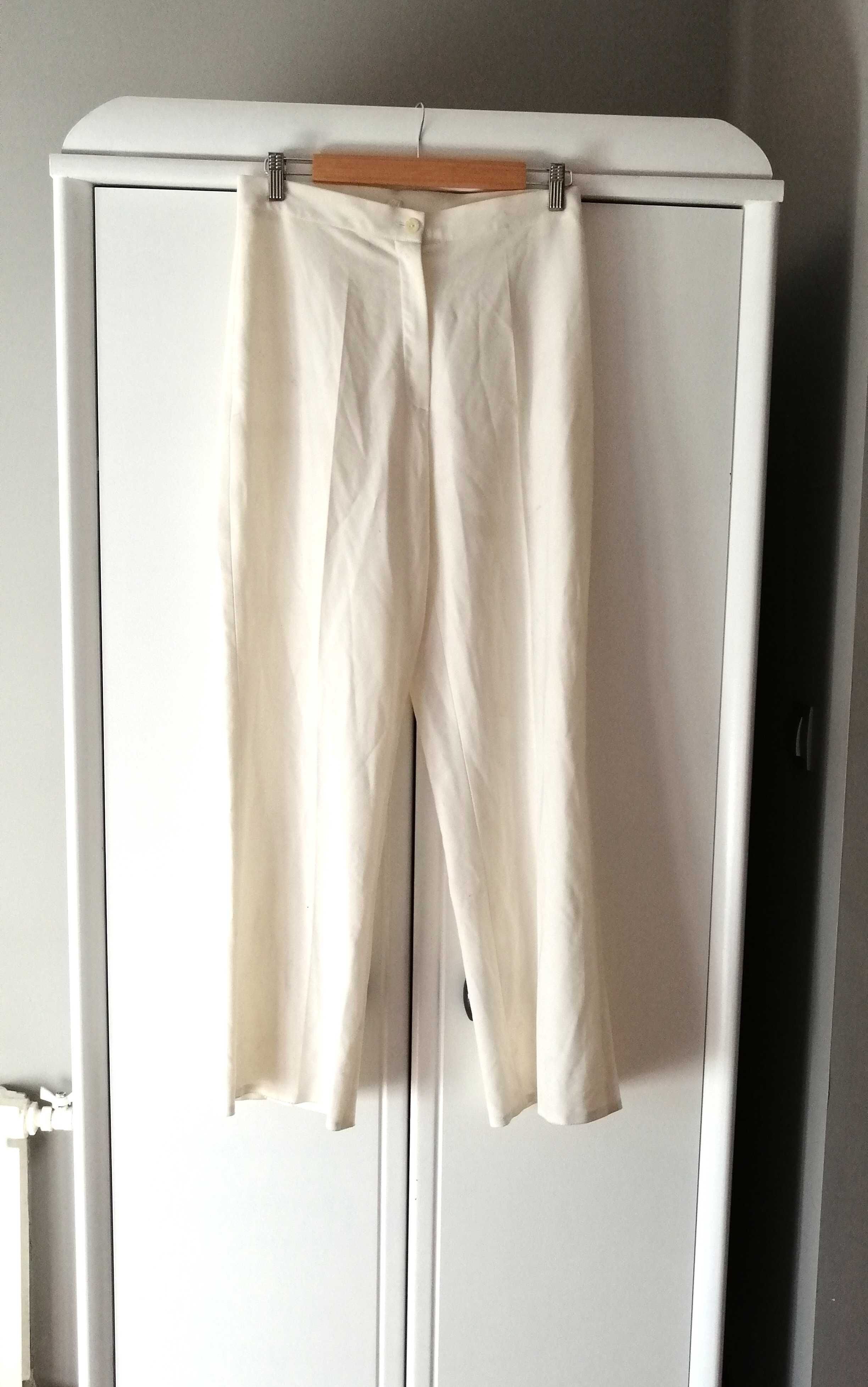 eleganckie białe spodnie z szerokimi nogawkami i wysokim stanem 40L