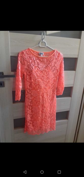 Neonowa krótka sukienka koronka S/M