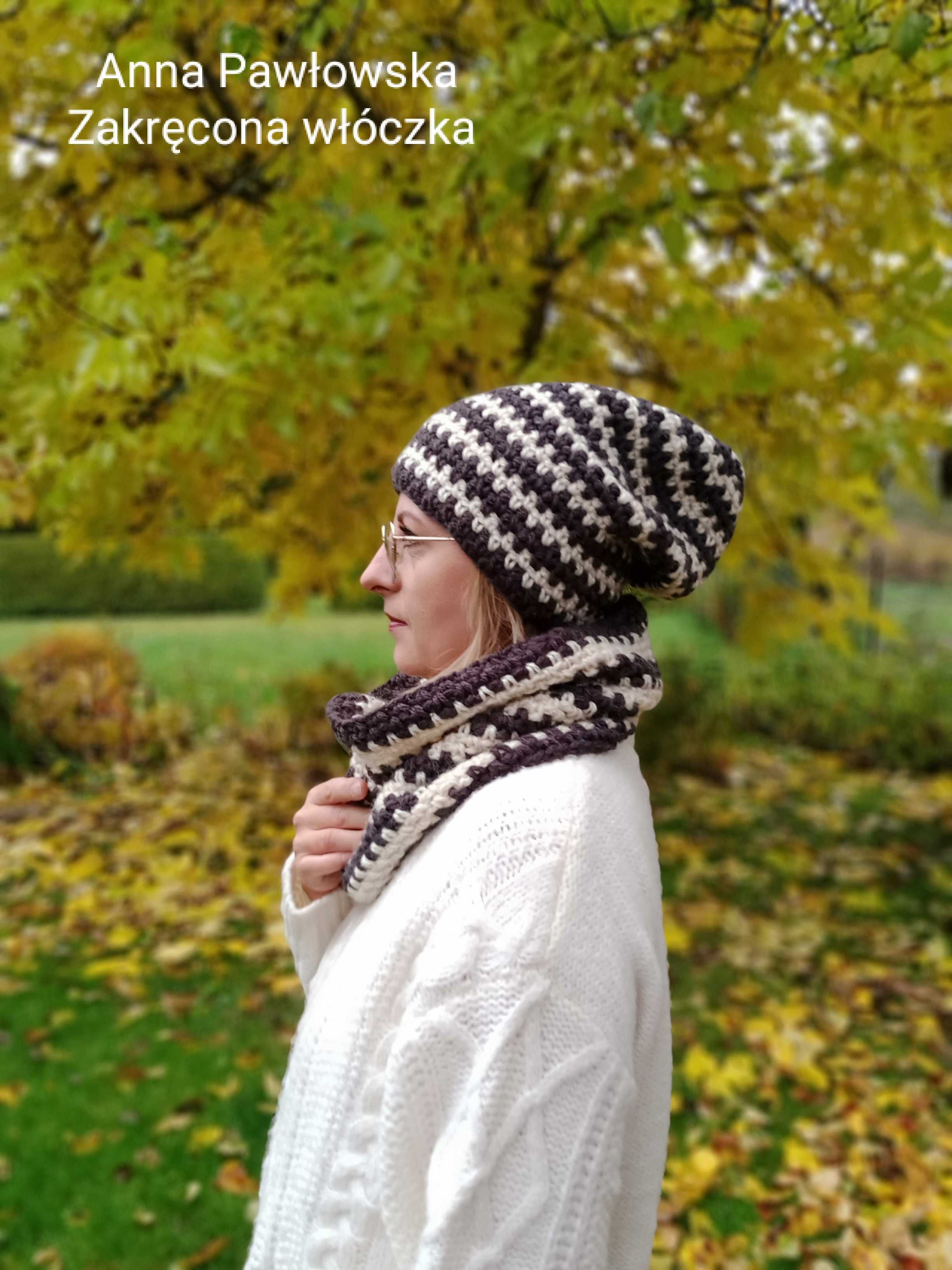 Czapka beanie i komin na szydełku handmade unisex