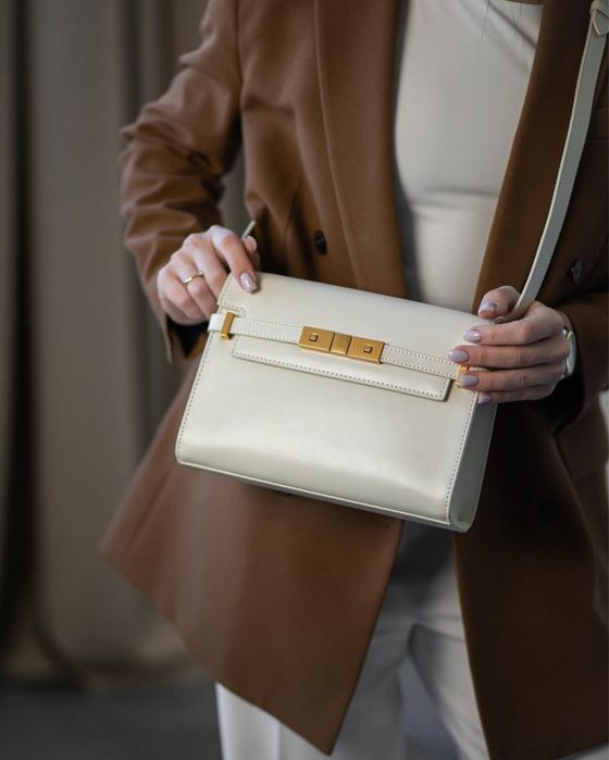 Сумка з натуральної шкіри | молочна | золота фурнітура