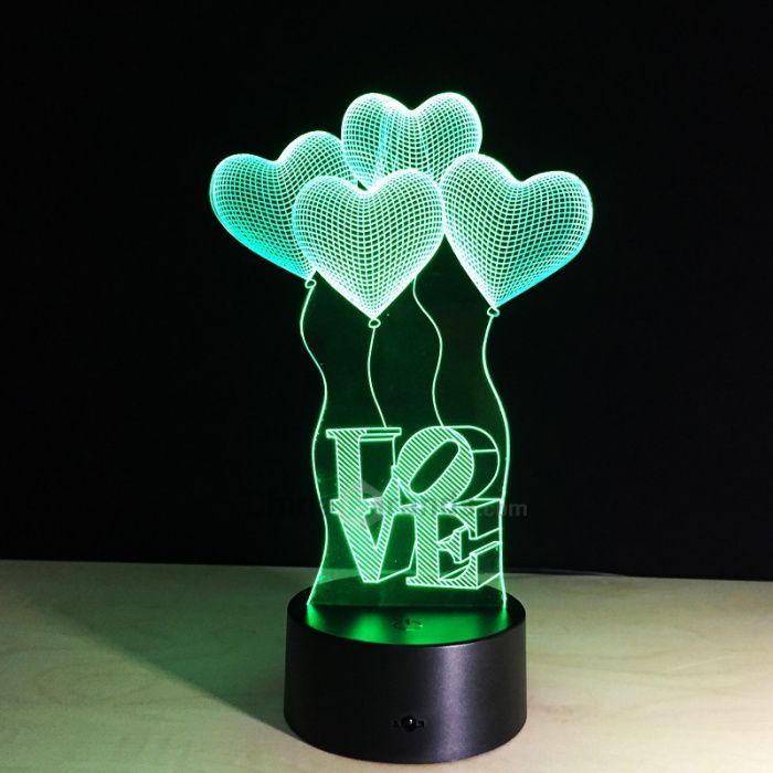 Lâmpada LED 3D LOVE com Balões (7 Cores)