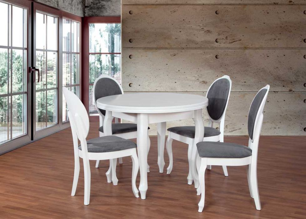Stół okrągły rozkładany + 4 krzesła biały ZESTAW SOFIA SUPER CENA!