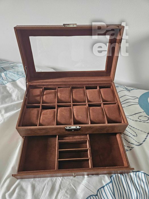 Brązowa szkatułka na biżuterię zegarki bransoletki na prezent duża