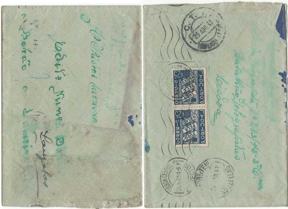 1942 - carta perdida, endereço apagado, acidentada por água