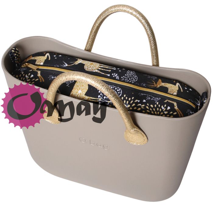 Czarny organizer do OBAG MINI jelonki Złote Czarno-Złoty wnętrze OMAY