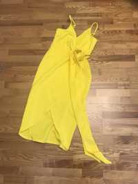 Zolta sukienka midi xs s ramiaczka wiazana