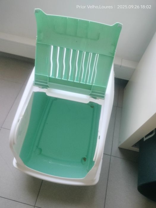 Casinha de wc gato branco e verde