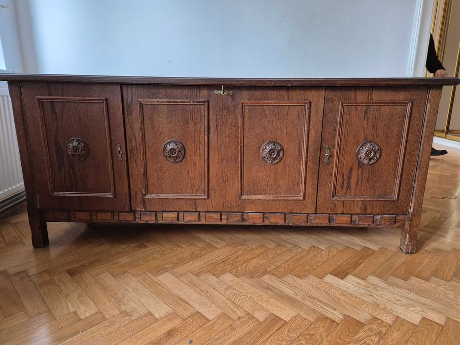 Komoda z lat 50, pyta stolarska, lity dąb,