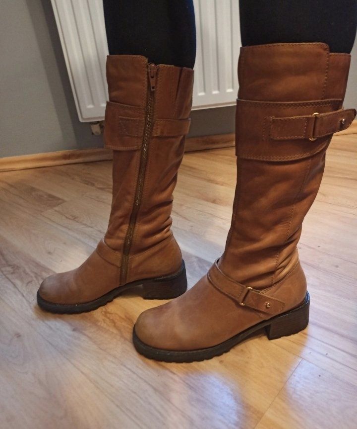 Kozaki brązowe buty zimowe skórzane rozmiar 37 38