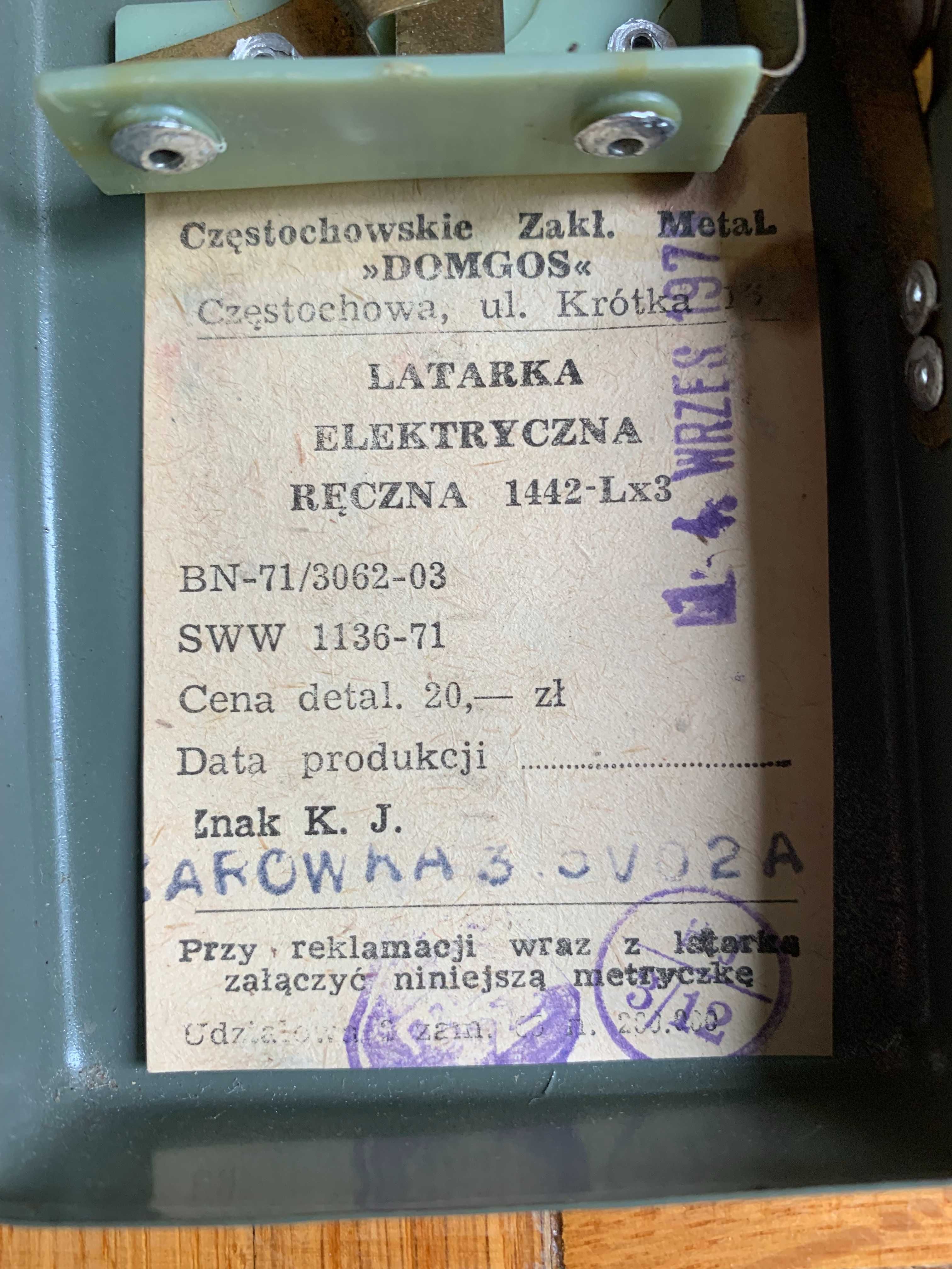 Latarka ręczna CZM DOMGOS 1442-Lx3 PRL 1975