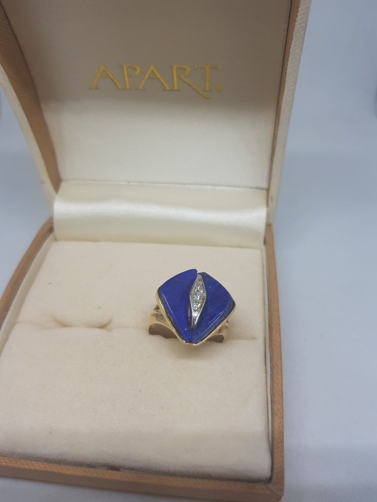 Złoty pierścionek z diamentami i lapis lazuli złoto 585 Rozmiar 17