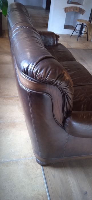 Wypoczynek. Skóra naturalna skandynawska, komplet - kanapa + 2 fotele