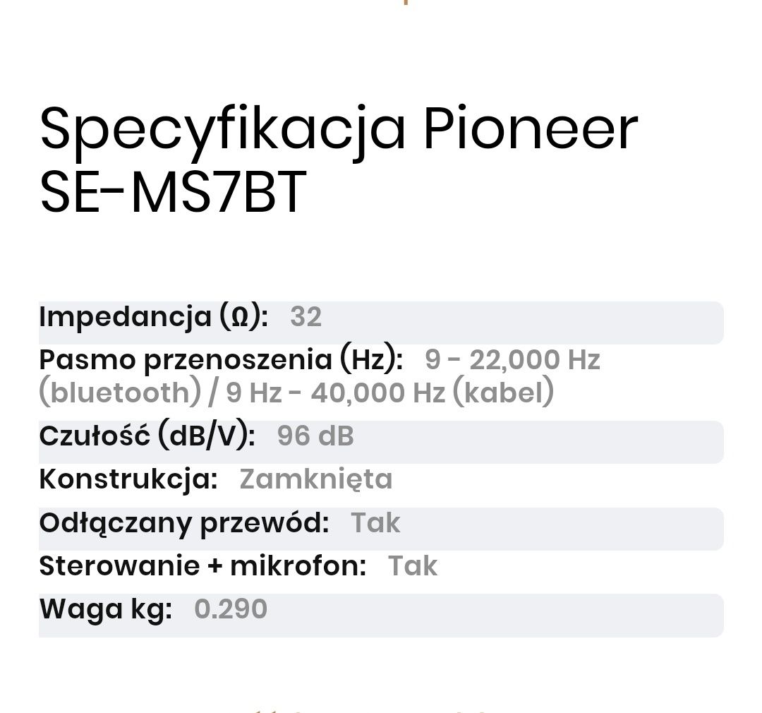 Słuchawki Pioneer MS7BT-T Bluetooth