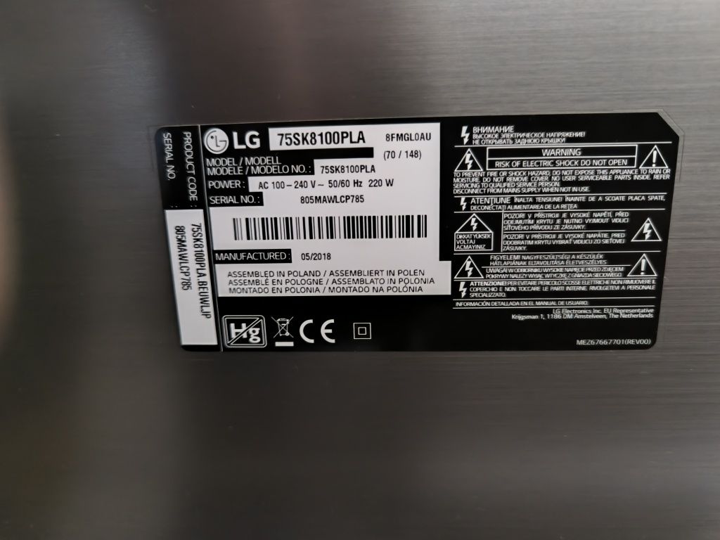 TV LG 75 polegadas ecrã nao liga