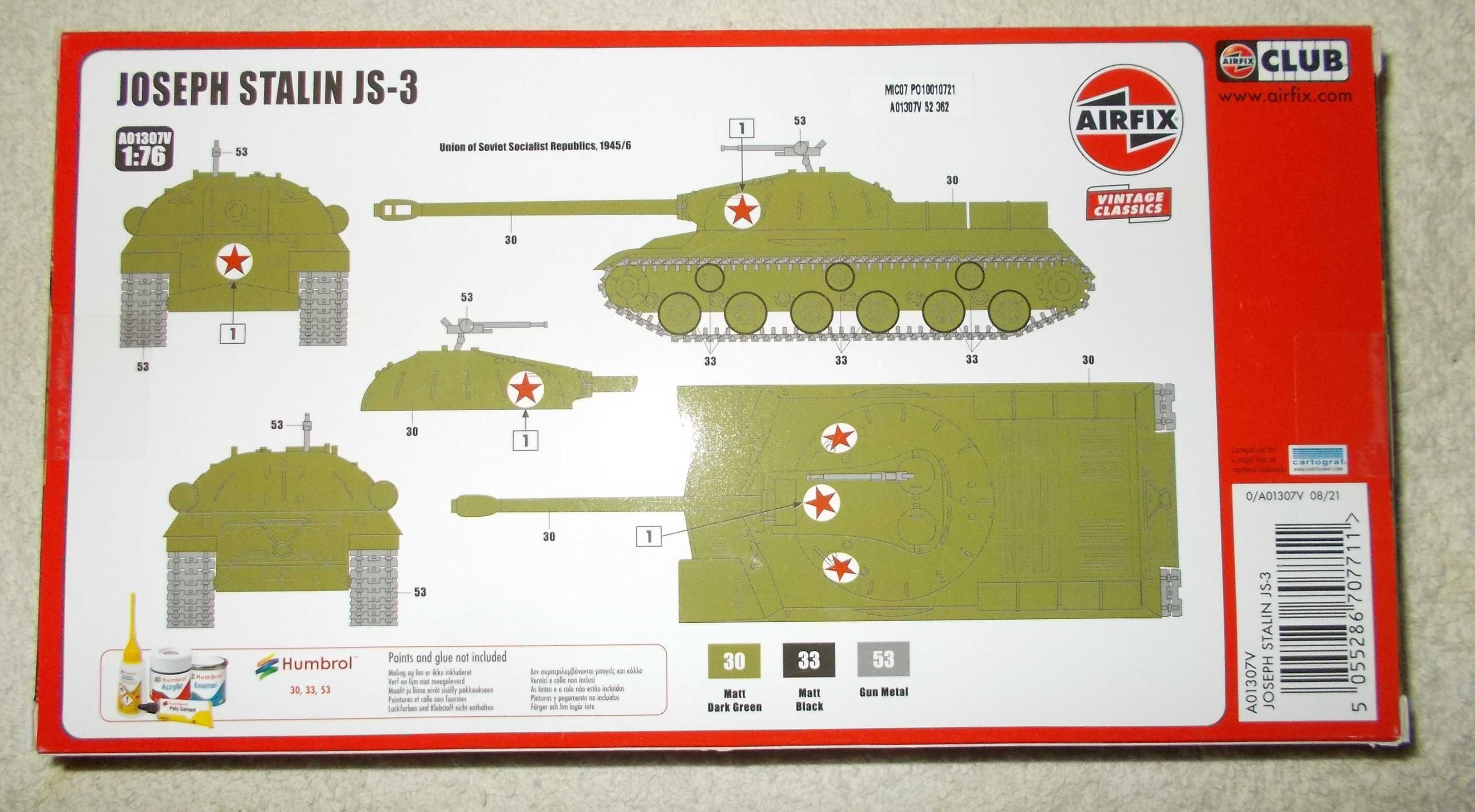Model czołgu - JS-3 / IS3 - Airfix 01307V (skala 1:76)