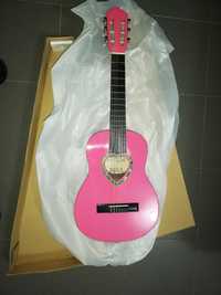 Guitarra clássica rosa 1/4 e kit para crianças