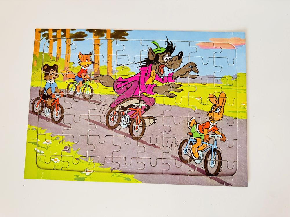 Stare puzzle Wilk i Zając, NRD, vintage, retro unikat PRl
