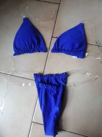 Niebieski kostium kąpielowy bikini silikonowe ramiączka XS s