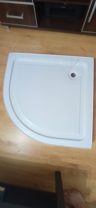 Brodzik półokrągły kabinowy 90x90x12 cm wysoki  plus niski nowy syfon