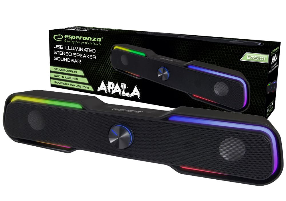 Głośnik soundbar podświetlany Esperanza APALA USB LED do komputera