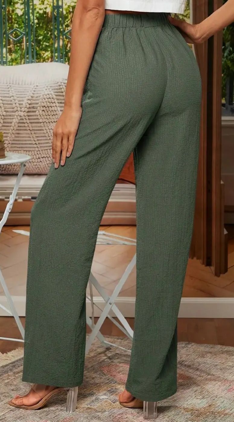 Letnie zwiewne spodnie na gumie khaki 40 L