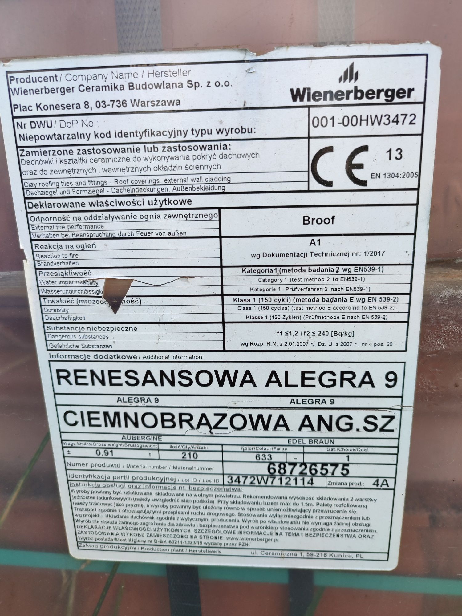 Dachówka Alegra Koramic 9 Ciemnobrązowa Wienerberger