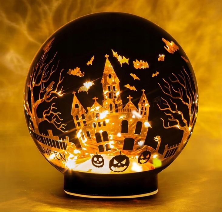 Lampka nocna LED dekoracyja hallowenowa kula zasilana bateryjnie 15x16