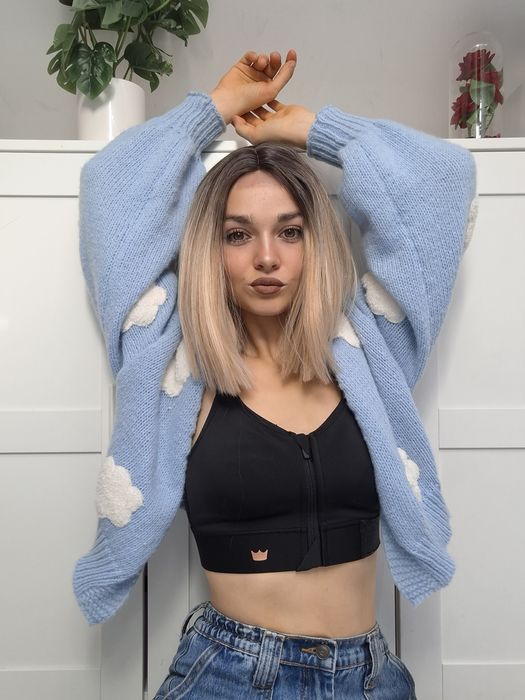 Peruka bob ombre sombre blond brąz lace front premium jak prawdziwe wł