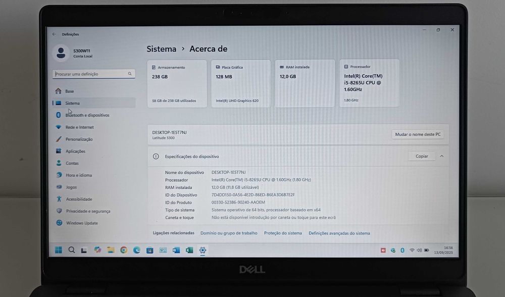 Dell Latitude 13 5300/Ecrã 14’/i5/12GB RAM/SSD NVME/Thunderbolt