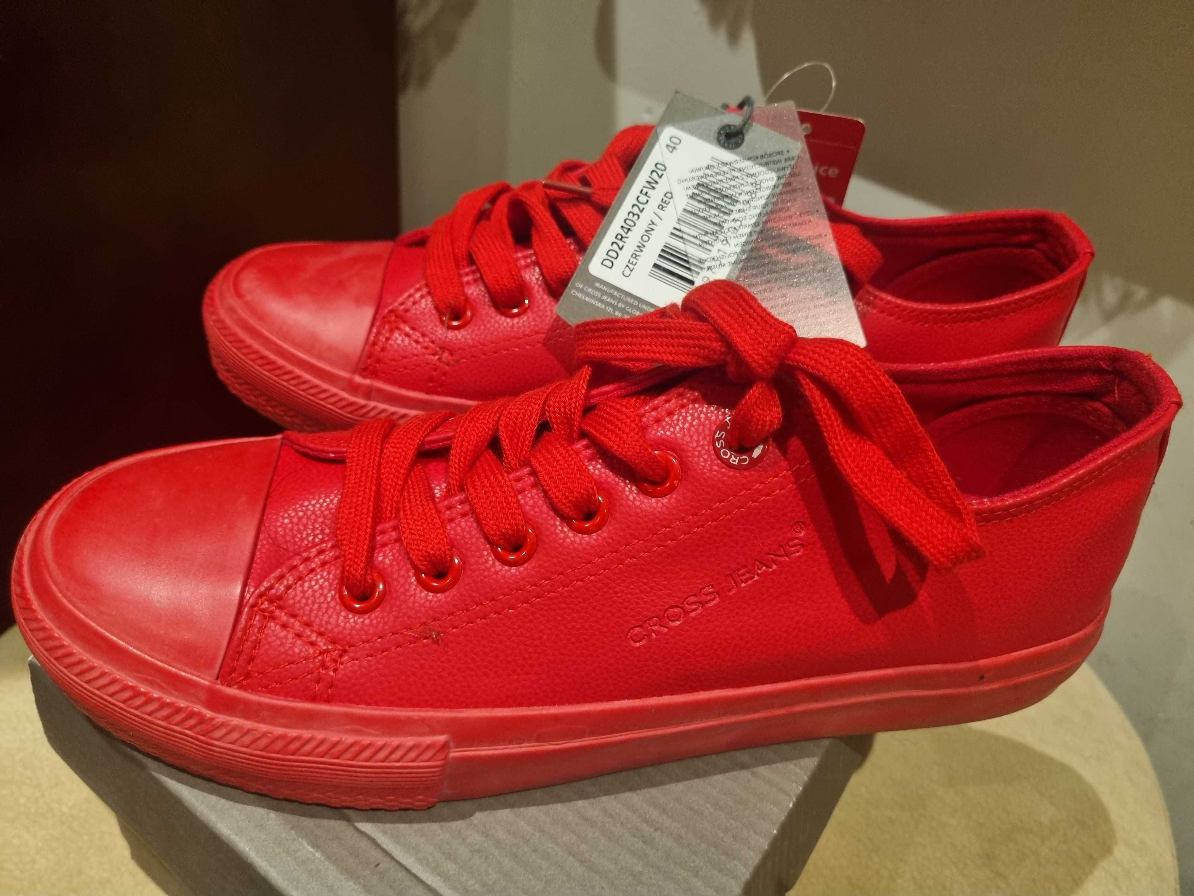 NOWE Trampki CROSS JEANS R 40 czerwone ekoskóra Conversy sneakersy