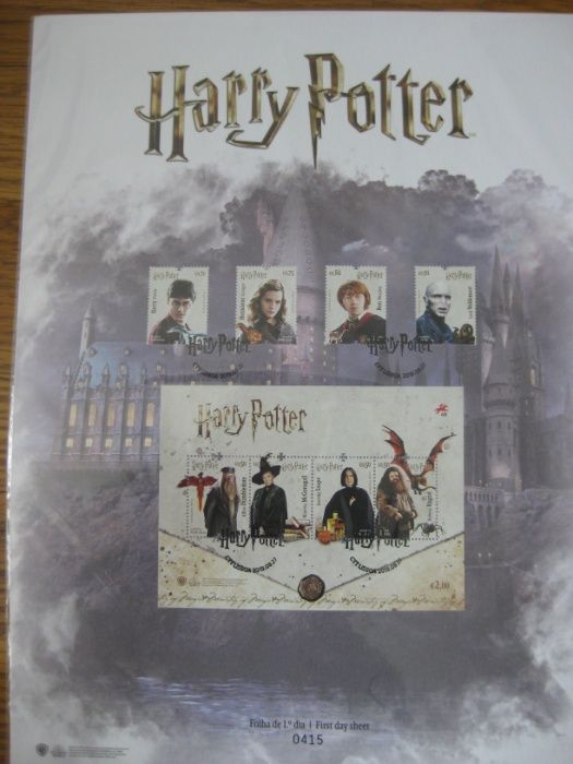 Rara Folha 1º Dia Harry Potter Numerada 415 com Hogwarts C/ Carimbo