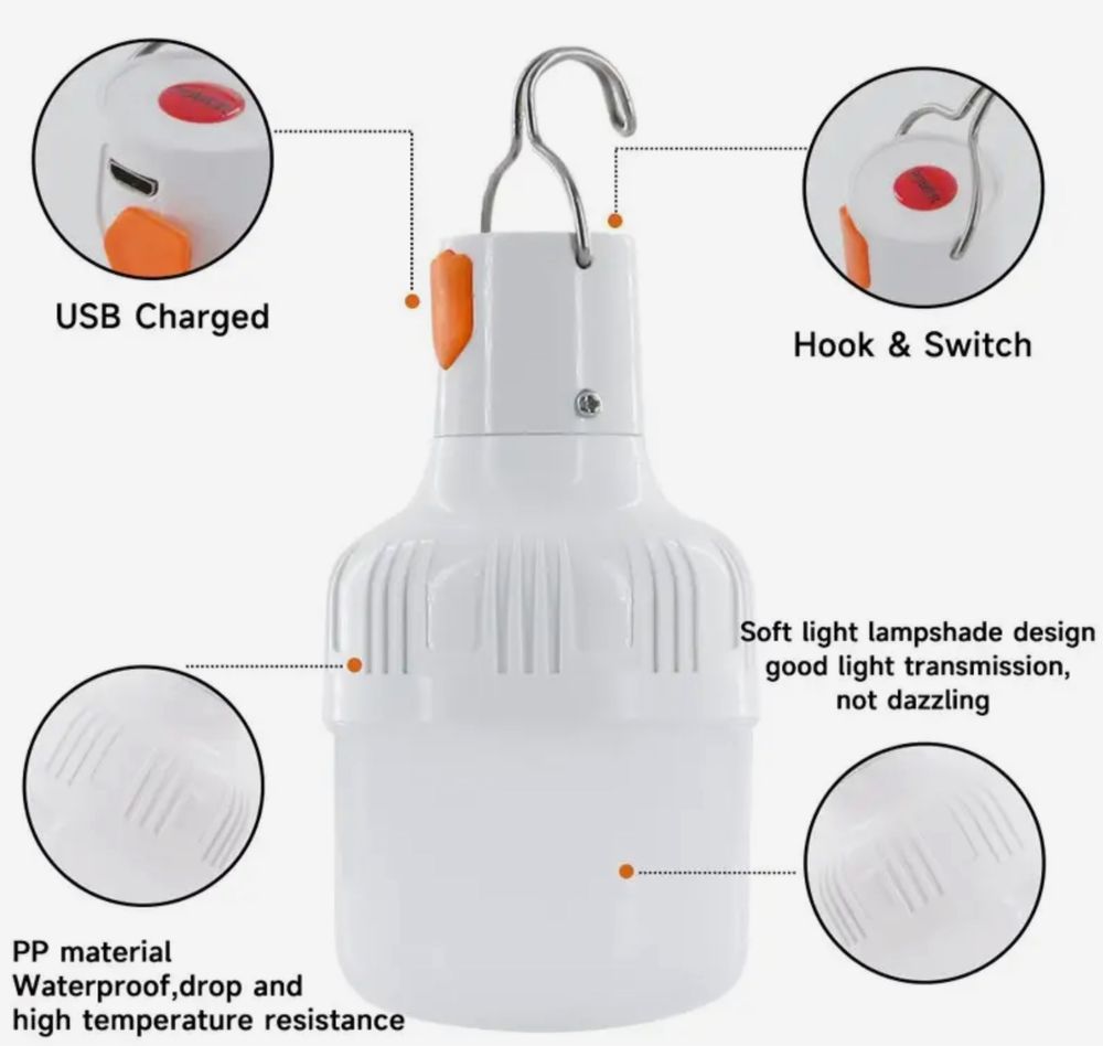 Лампа світлодіодна з USB зарядкою, 60W