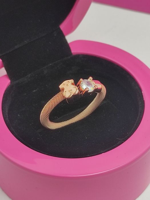 Pierścionek 16 z misiem różowe srebro vermeil 925 z topazem