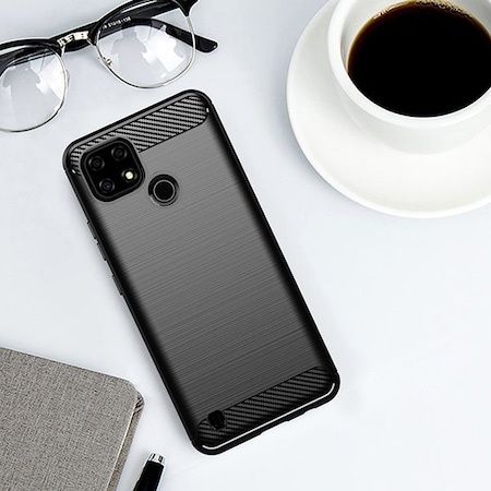 Etui Carbon Case + Szkło Hartowane Płaskie Do Realme C21