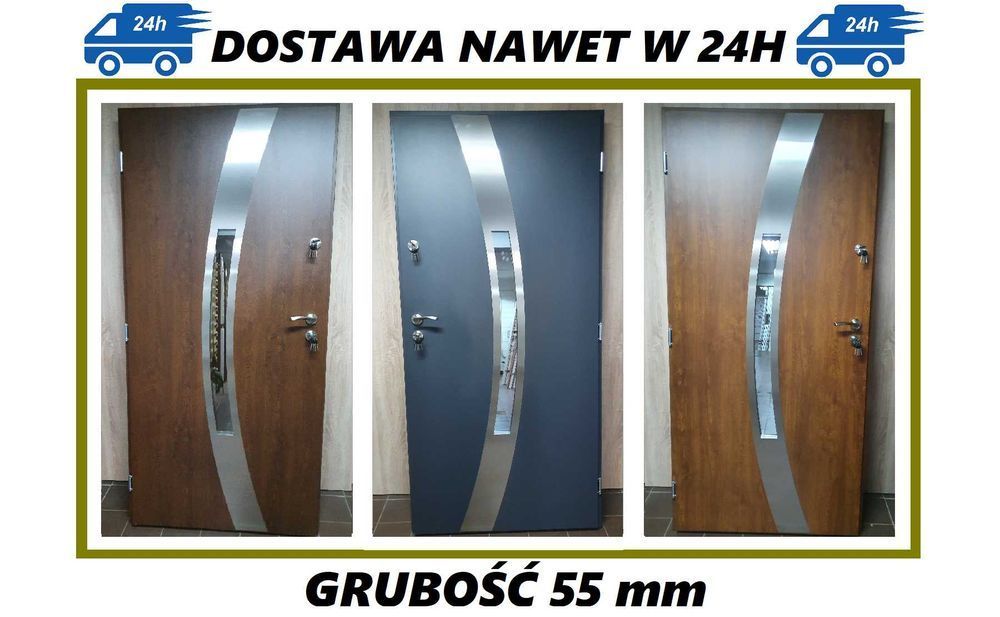 Drzwi zewnętrzne 80, 90 model "LUNA" SZYBKA DOSTAWA, orzech, grafit