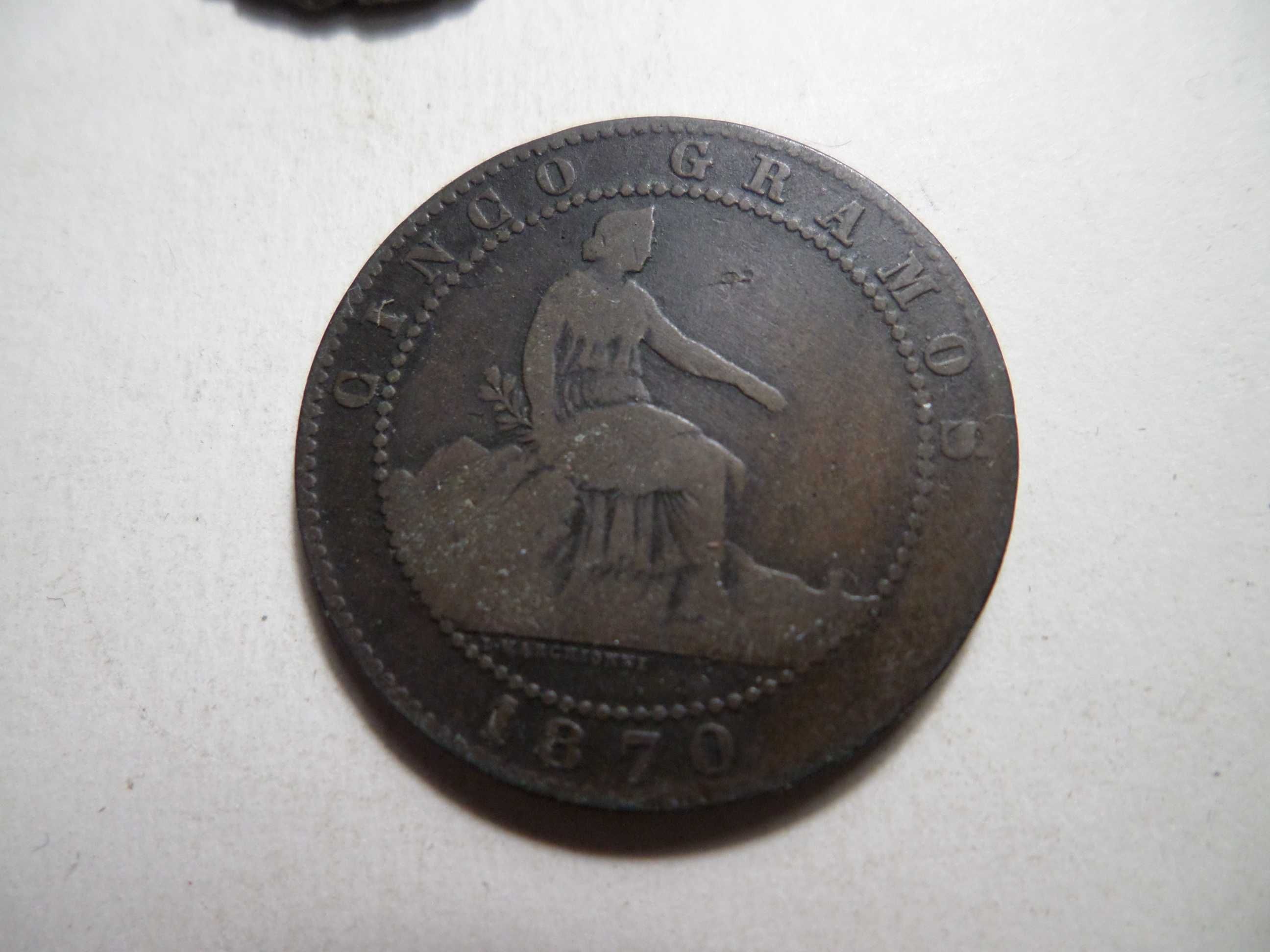Moeda Espanhola 5 Centimos , ano 1870
