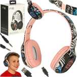 Słuchawki Bezprzewodowe Nauszne Bluetooth Składane Różowe Podświetlane