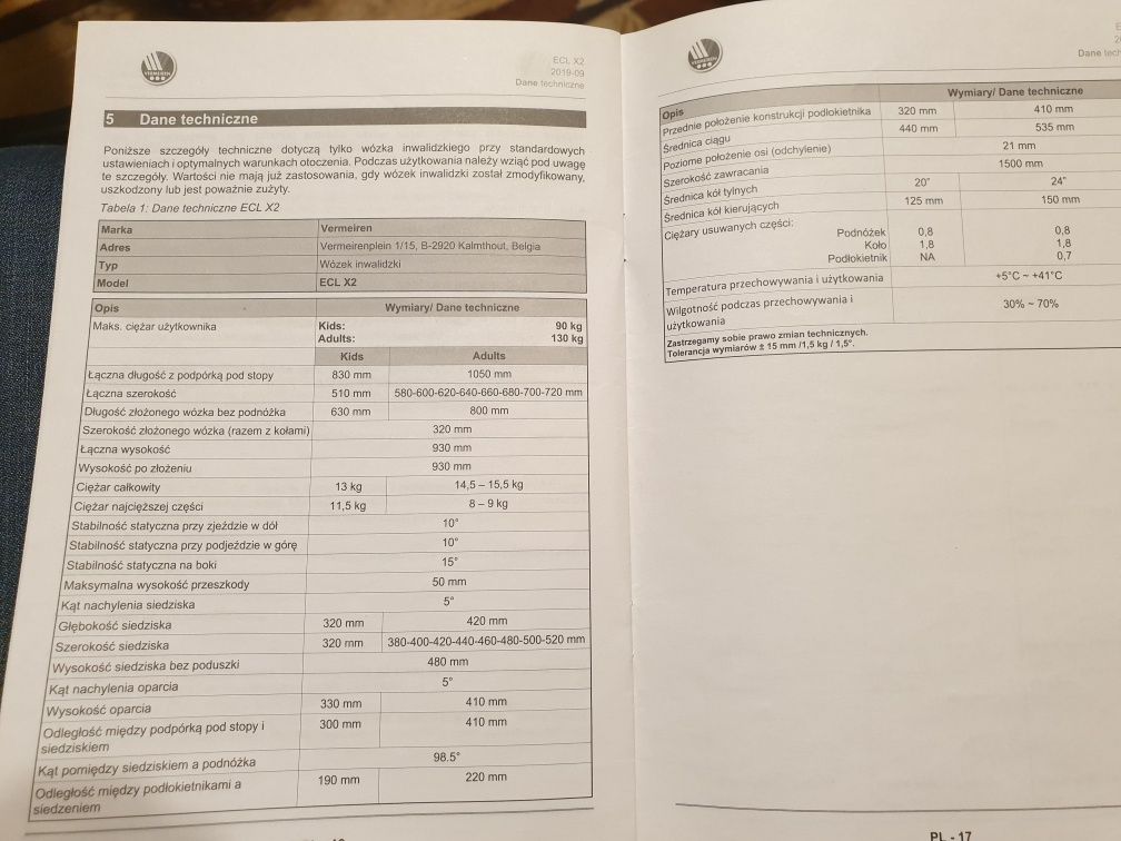 Wózek inwalidzki Vermeiren do 130kg