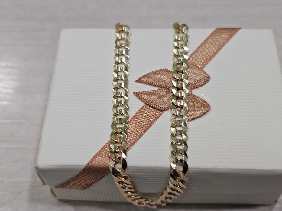 Złota męska bransoletka ogniwa pancerka pełna gęsta PR 585 5 mm 21 cm