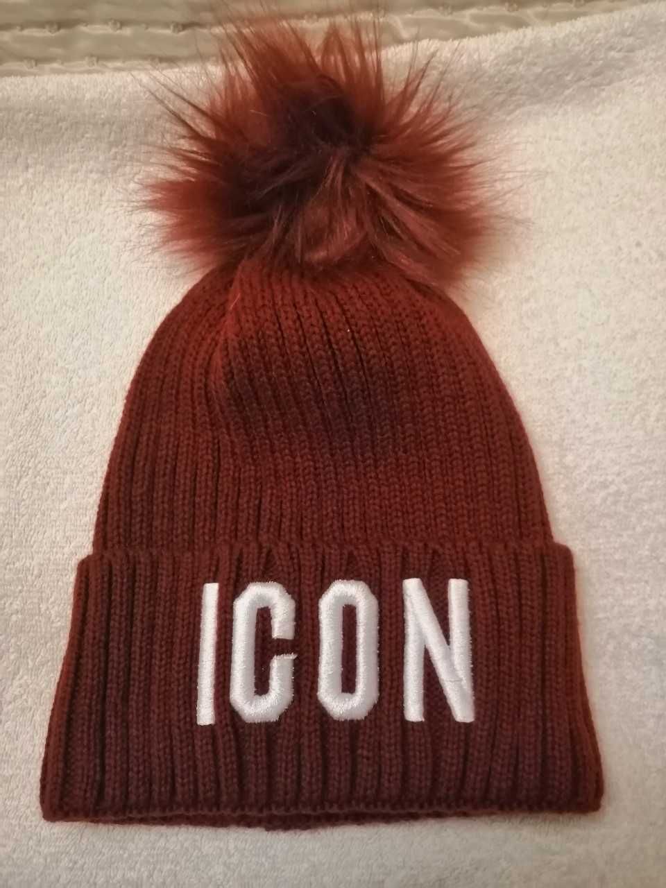 ICON czapka damska nowa kolor bordowy zima