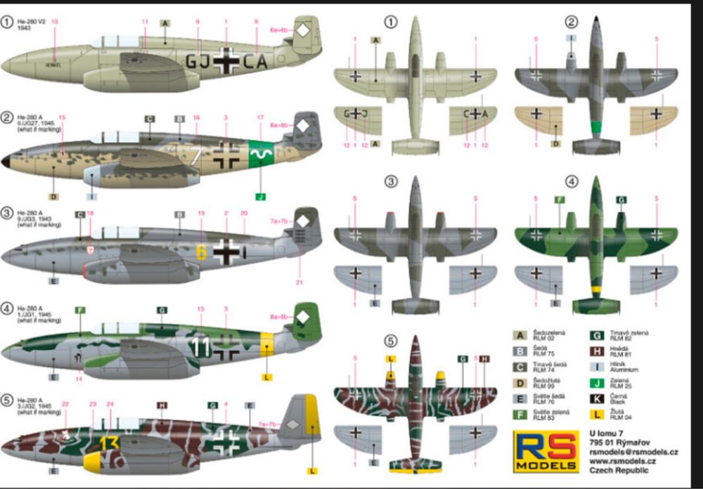 RS MODELS 92150 samolot HEINKEL HE-280 JUM skala 1/72