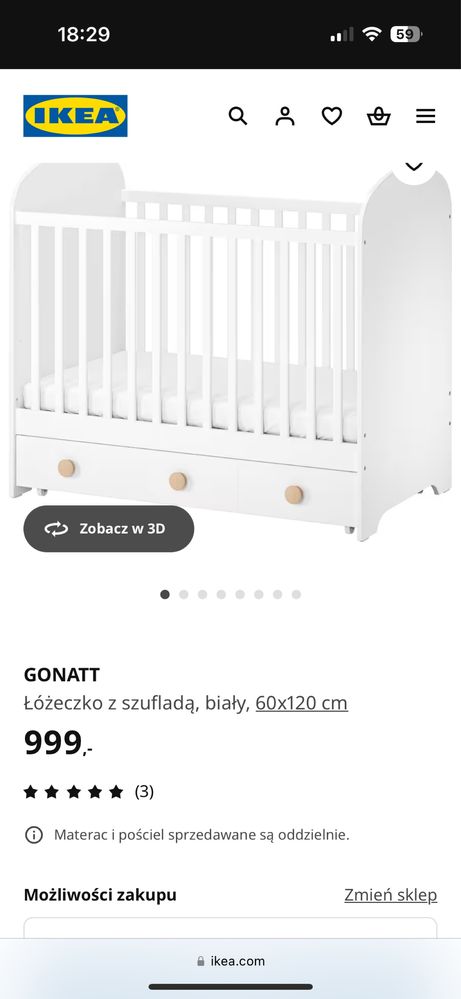 Łózeczko niemowlęce Ikea GONATT